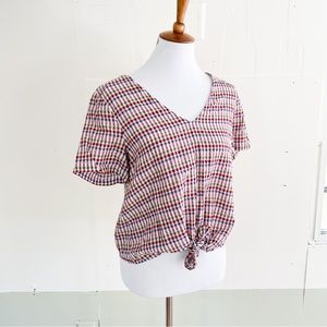 Madewell tie front top in rainbow gingham size Medium